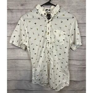Eddie Bauer Mens Button Down Shirt Fishing Lure Print Short Sleeve Size L